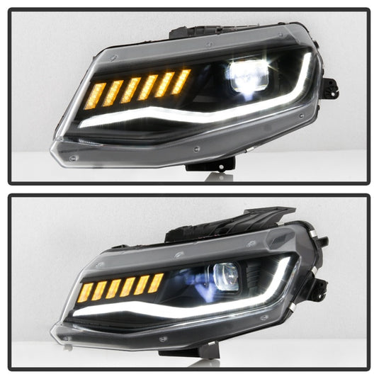 Spyder Chevy Camaro 16-18 Halogen Model Full LED Headlights Black PRO-YD-CCAM16HALAP-SEQ-BK