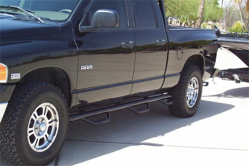 Load image into Gallery viewer, N-Fab Nerf Step 02-08 Dodge Ram 1500/2500/3500 Quad Cab 6.4ft Bed - Gloss Black - Bed Access - 3in
