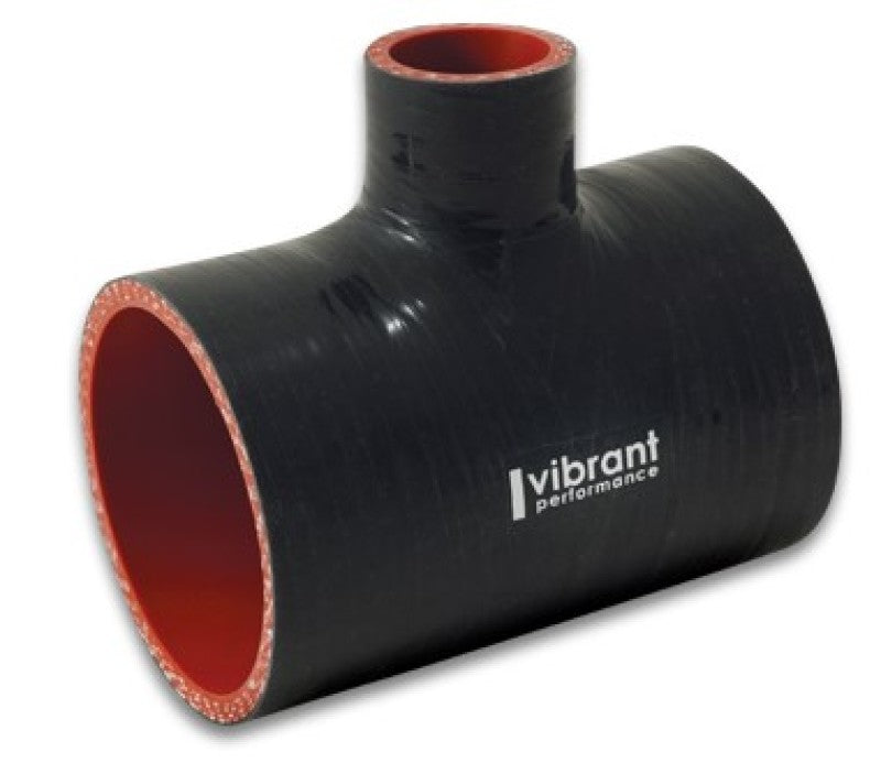 Load image into Gallery viewer, Vibrant 4 Ply Reinforced Silicone T Adapter - 2in Outlet ID x 4in OAL x 1in Branch ID (BLACK)
