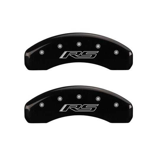 MGP 4 Caliper Covers Engraved Front Gen 5/Camaro Engraved Rear Gen 5/RS Black finish silver ch