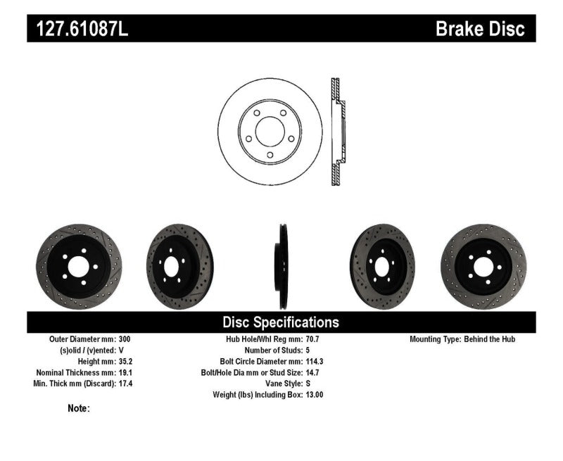 Load image into Gallery viewer, StopTech 05-10 Ford Mustang Slotted &amp; Drilled Left Rear Rotor
