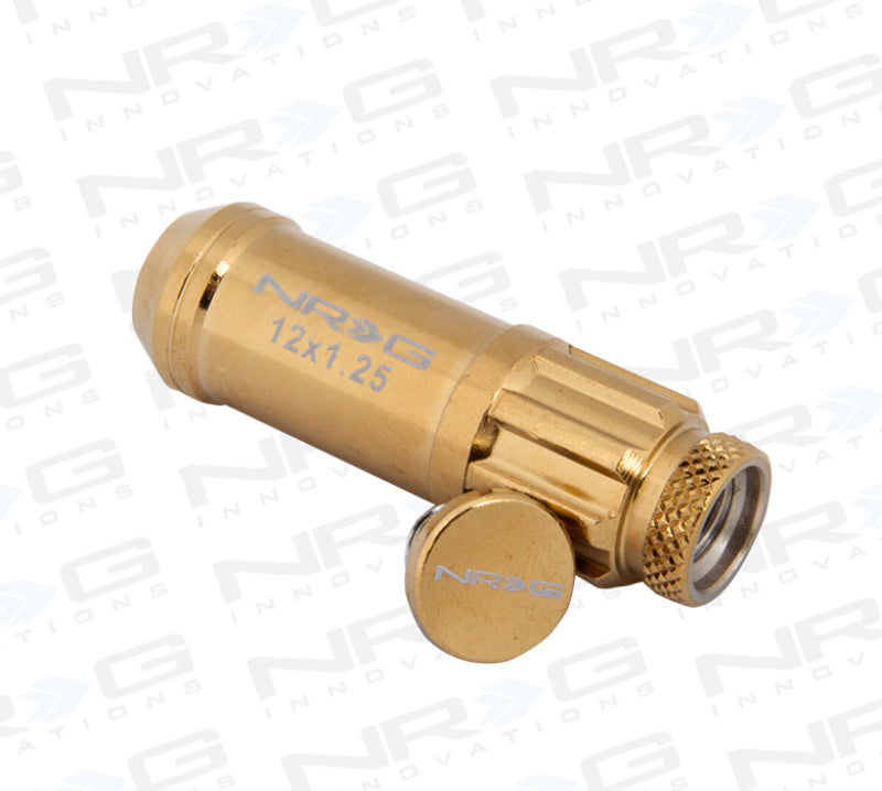 Load image into Gallery viewer, NRG 700 Series M12 X 1.25 Steel Lug Nut w/Dust Cap Cover Set 21 Pc w/Locks &amp; Socket - Chrome Gold
