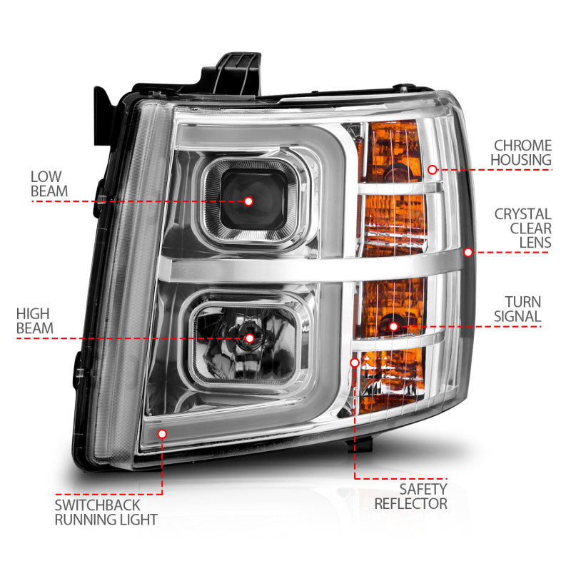 Load image into Gallery viewer, ANZO 2007-2013 Chevrolet Silverado 1500 Projector w/ Light Bar Chrome Housing w/ Sequential
