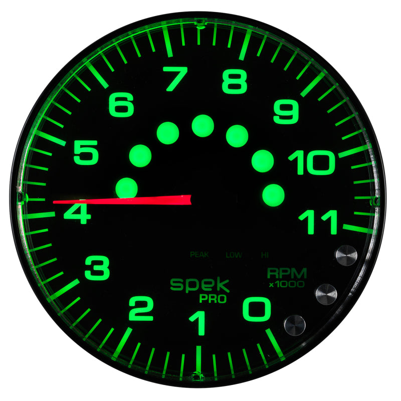 Load image into Gallery viewer, Autometer Spek-Pro Gauge Tachometer 5in 11K Rpm W/Shift Light &amp; Peak Mem Black/Black
