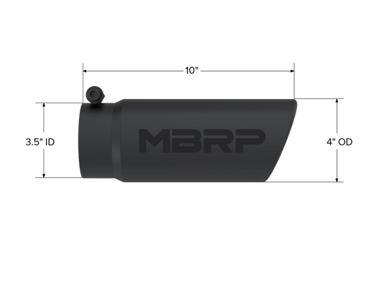 MBRP Universal Tip 4 O.D. Angled Rolled End 3.5 inlet 10 length- Black Finish