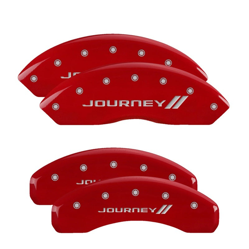 Load image into Gallery viewer, MGP 4 Caliper Covers Engraved Front &amp; Rear Bowtie Red finish silver ch
