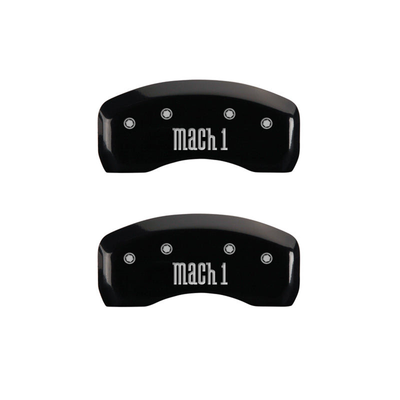 Load image into Gallery viewer, MGP 4 Caliper Covers Engraved Front &amp; Rear Mach 1 Black finish silver ch
