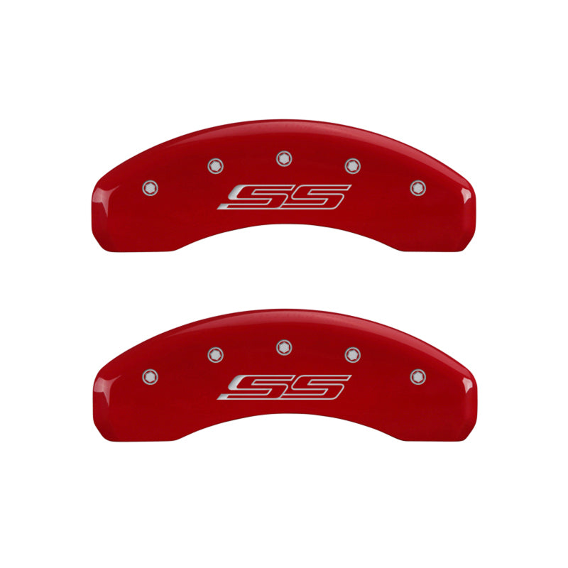 Load image into Gallery viewer, MGP 4 Caliper Covers Engraved Front &amp; Rear Gen 5/SS Red finish silver ch
