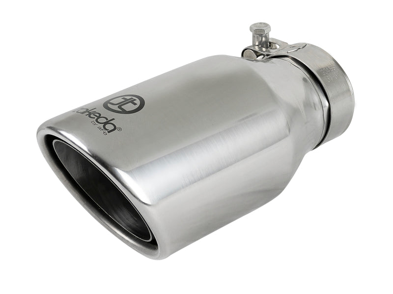 Load image into Gallery viewer, aFe Takeda 304 Stainless Steel Clamp-On Exhaust Tip 2.5in. Inlet / 4in. Outlet / 8in. L - Polished
