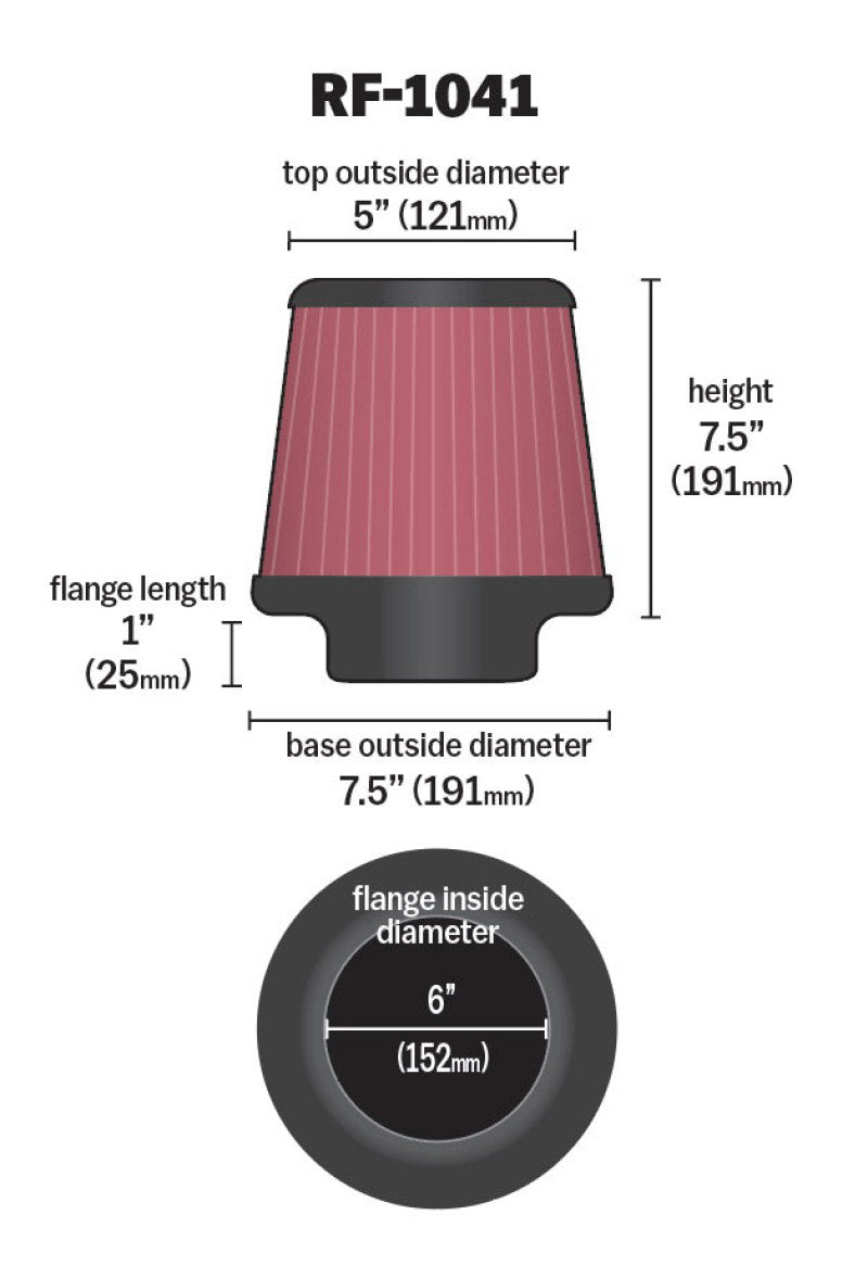 Load image into Gallery viewer, K&amp;N Round Tapered Universal Air Filter 6 inch Flange 7 1/2 inch Base 5 inch Top 7 1/2 inch Height
