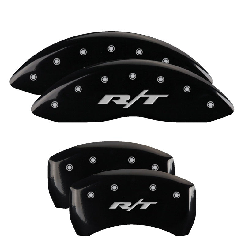 Load image into Gallery viewer, MGP 4 Caliper Covers Engraved Front &amp; Rear RT1-Truck Black finish silver ch
