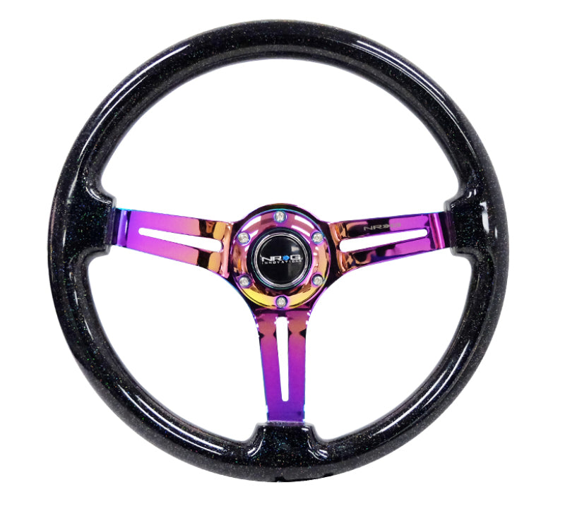 Load image into Gallery viewer, NRG Reinforced Steering Wheel (350mm / 3in. Deep) Blk Multi Color Flake w/ Neochrome Center Mark
