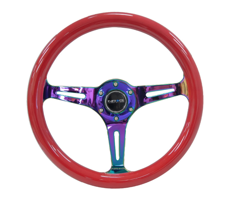 Load image into Gallery viewer, NRG Classic Wood Grain Steering Wheel (350mm) Red Grip w/Neochrome 3-Spoke Center
