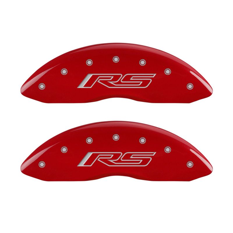 Load image into Gallery viewer, MGP 4 Caliper Covers Engraved Front &amp; Rear Gen 5/RS Red finish silver ch
