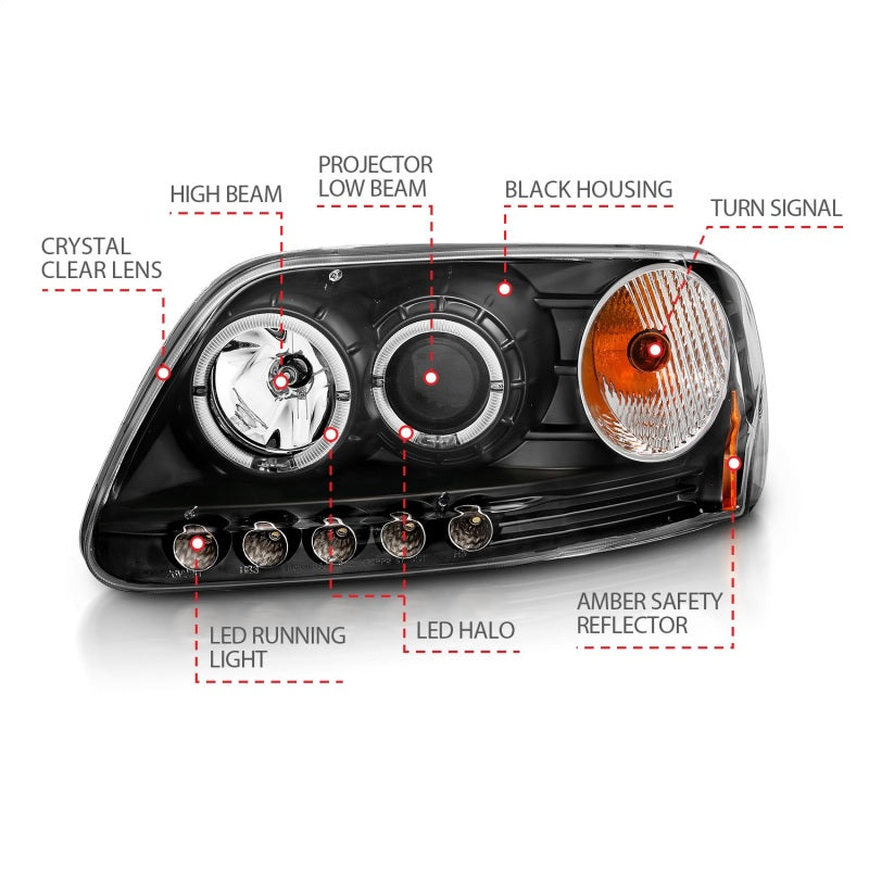 Load image into Gallery viewer, ANZO 1997.5-2003 Ford F-150 Projector Headlights w/ Halo and LED Black 1pc
