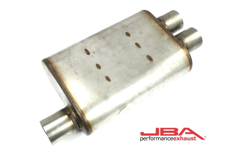 Load image into Gallery viewer, JBA Universal Chambered Style 304SS Muffler 13x9.75x4 2.5in Inlet Diameter Offset/2.5 Dual Outlet
