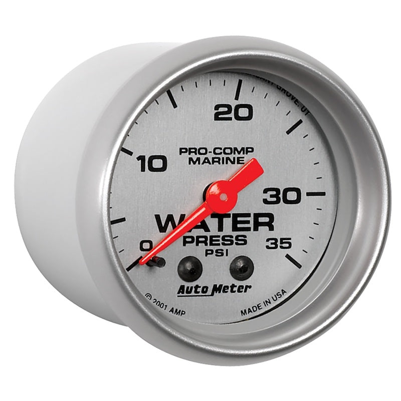 Load image into Gallery viewer, Autometer Marine Silver 2-1/16in 35 PSI Mechanical Water Pressure Gauge
