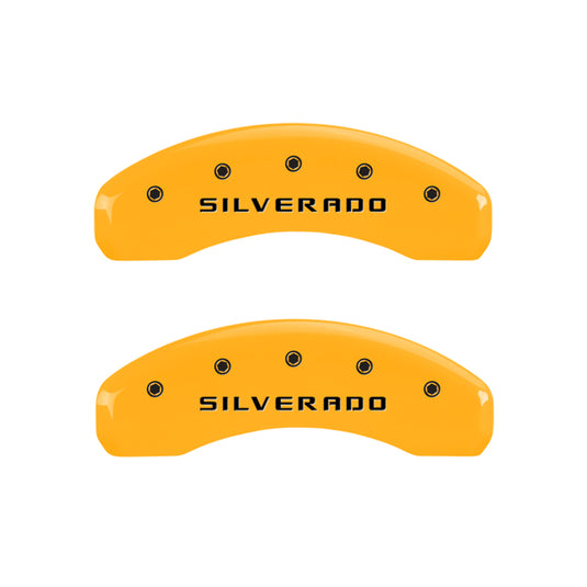 MGP 4 Caliper Covers Engraved Front & Rear Silverado Yellow finish black ch