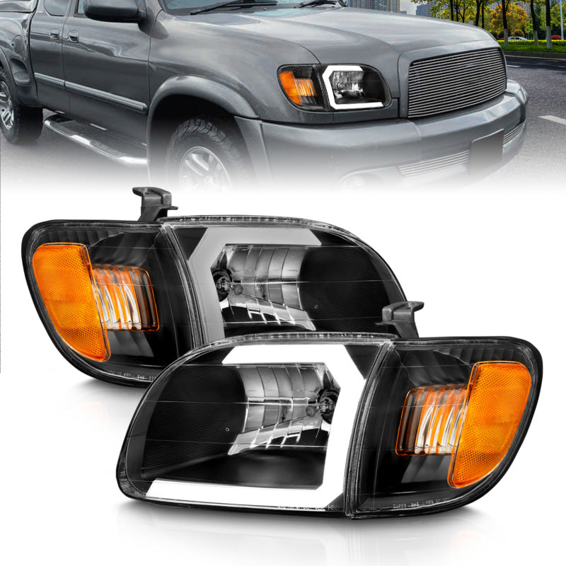 Load image into Gallery viewer, ANZO 00-04 Toyota Tundra (Fits Reg/Acc Cab Only) Crystal Headlights w/Light Bar Black w/Corner Light
