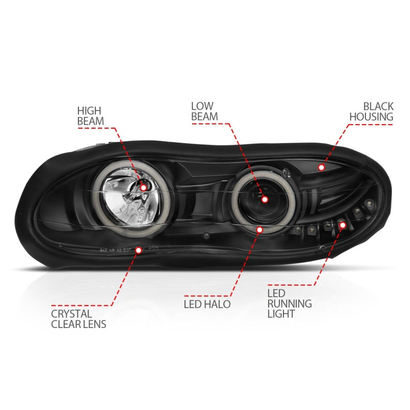 Load image into Gallery viewer, ANZO 1998-2002 Chevrolet Camaro Projector Headlights w/ Halo Black
