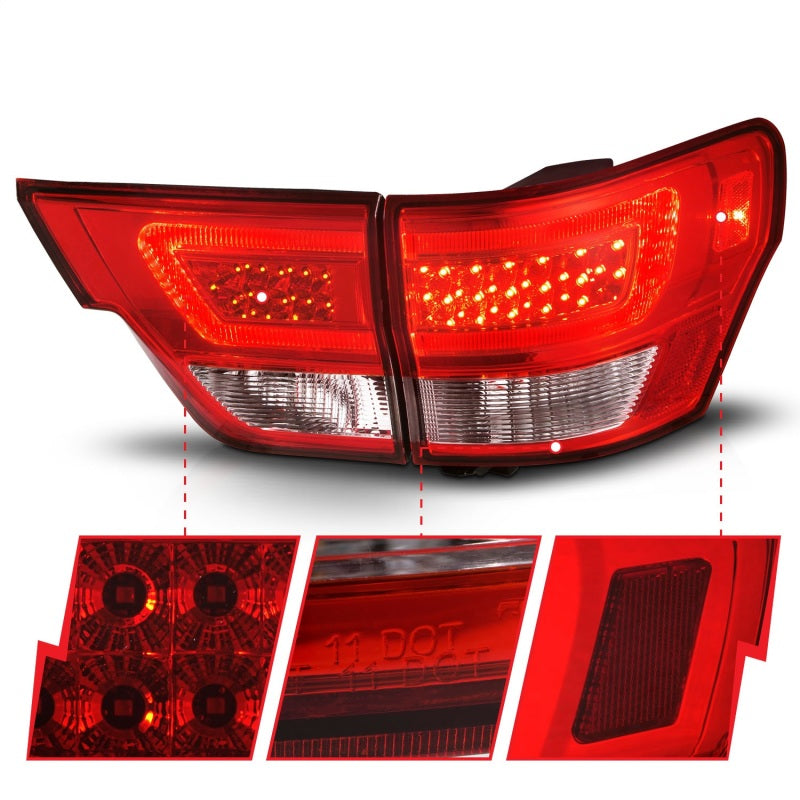 Load image into Gallery viewer, ANZO 11-13 Jeep Grand Cherokee LED Taillights w/ Lightbar Chrome Housing Red/Clear Lens 4pcs
