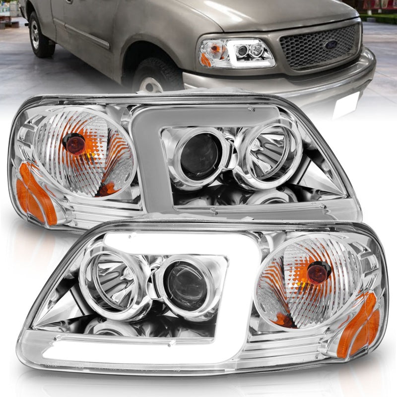 Load image into Gallery viewer, ANZO 1997-2003 Ford F-150 Projector Headlights w/ Light Bar Chrome Housing
