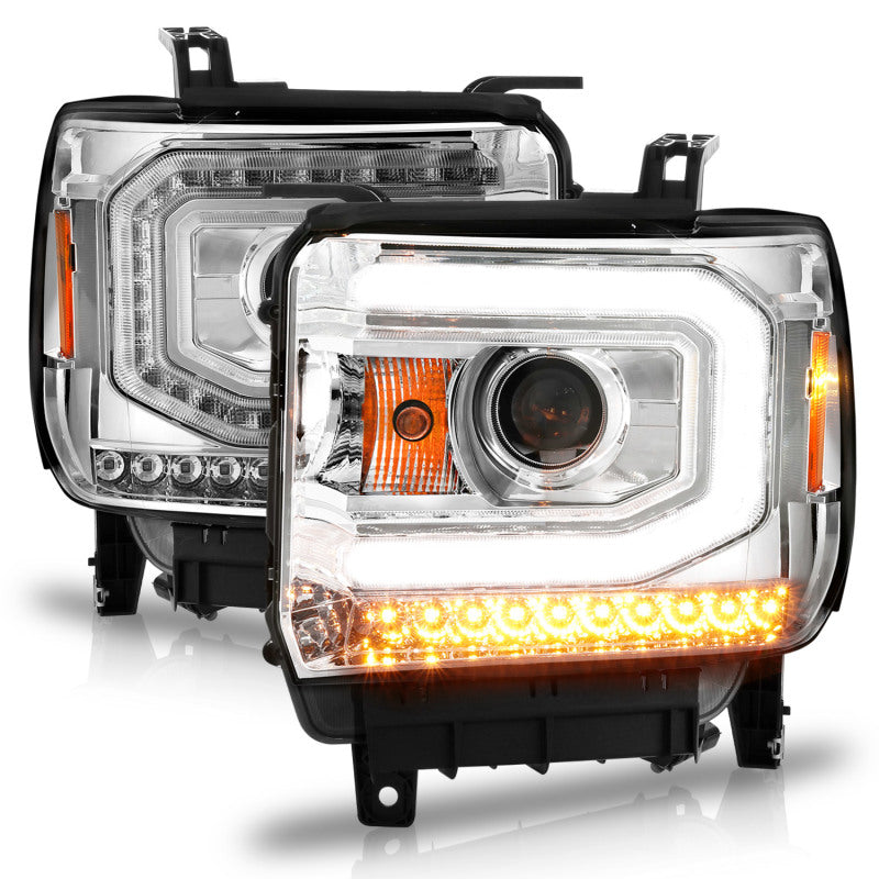 Load image into Gallery viewer, ANZO 2014-2015 GMC Sierra 1500 Projector Headlights w/ Light Bar Chrome Housing (Halogen Type)
