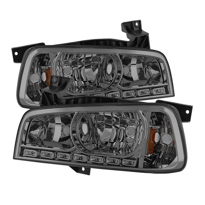 Load image into Gallery viewer, Xtune Dodge Charger 06-10 1Pc LED Crystal Headlights Smoke HD-ON-DCH05-1PC-LED-SM
