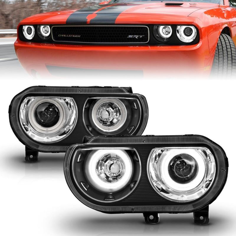 Load image into Gallery viewer, ANZO 2008-2014 Dodge Challenger Projector Headlights w/ Halo Black (CCFL)
