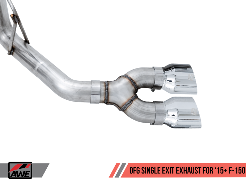 Load image into Gallery viewer, AWE Tuning 2015+ Ford F-150 0FG Single Exit Performance Exhaust System w/4.5in Chrome Silver Tips
