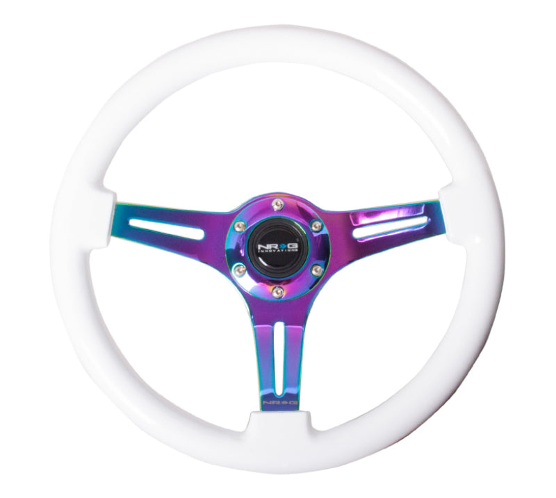 Load image into Gallery viewer, NRG Classic Wood Grain Steering Wheel (350mm) White Paint Grip w/Neochrome 3-Spoke Center
