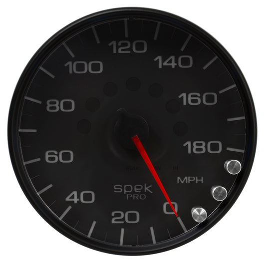 Autometer Spek-Pro Gauge Speedometer 5in 180 Mph Elec. Programmable Black/Black