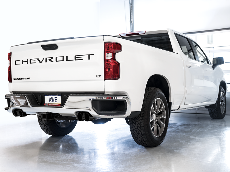 Load image into Gallery viewer, AWE Tuning 4th Gen GM 1500 5.3L 0FG Cat-Back Split Rear Exit (w/ Bumper Cutouts) - Quad Diamond Tips
