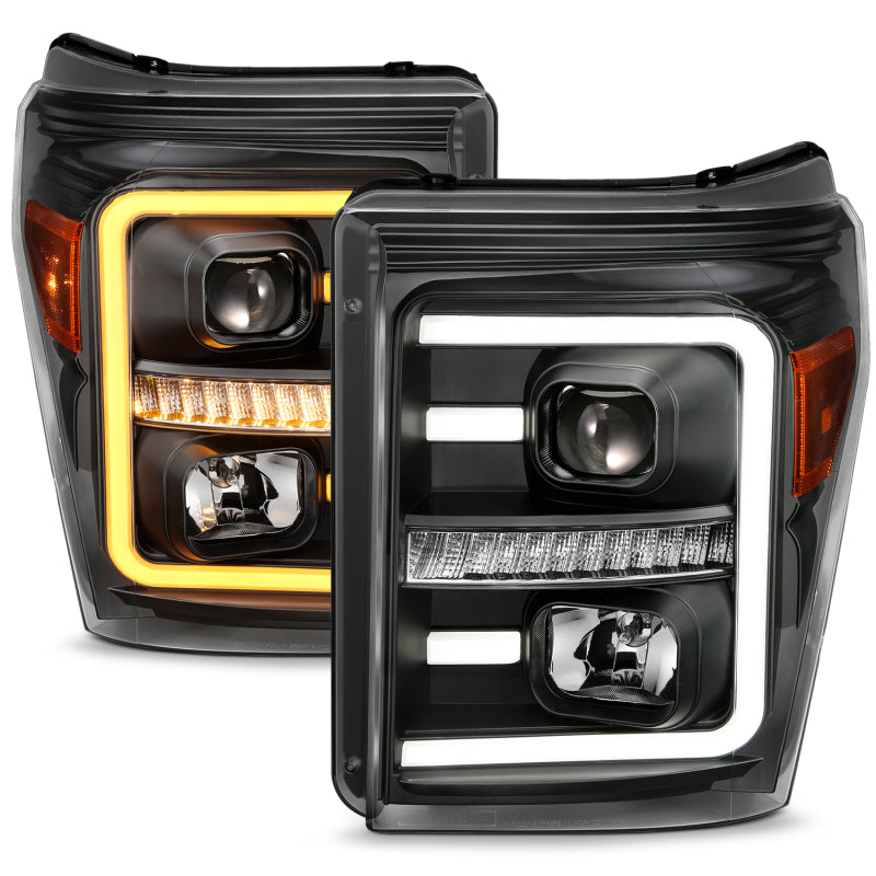 Load image into Gallery viewer, ANZO 2011-2016 Ford F250 Projector Headlights w/ Plank Style Switchback Black w/ Amber
