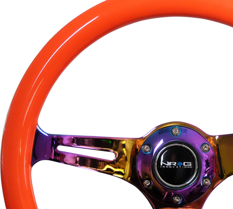 Load image into Gallery viewer, NRG Classic Wood Grain Steering Wheel (350mm) Neon Orange Color w/Neochrome Spokes
