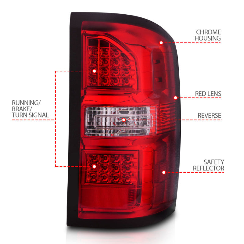 Load image into Gallery viewer, ANZO 2014-2018 GMC Sierra LED Tail Lights Black Housing Red/Clear Lens
