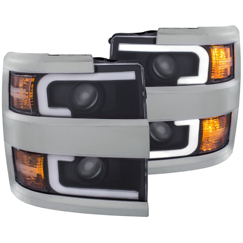 Load image into Gallery viewer, ANZO 2015-2016 Chevrolet Silverado Projector Headlights w/ Plank Style Design Black w/ Amber
