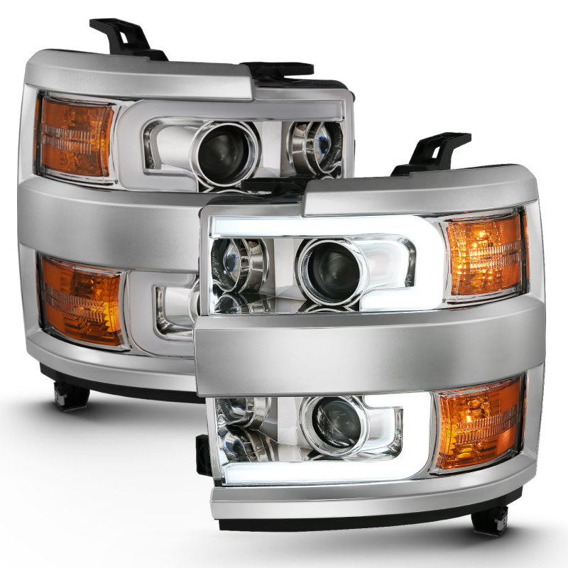Load image into Gallery viewer, ANZO 2015-2016 Chevrolet Silverado Projector Headlights w/ Plank Style Design Chrome w/ Amber
