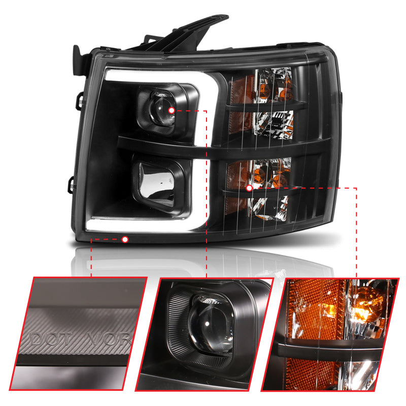 Load image into Gallery viewer, ANZO 07-13 Chevrolet Silverado 1500 Plank Style Projector Headlights Black w/ Amber
