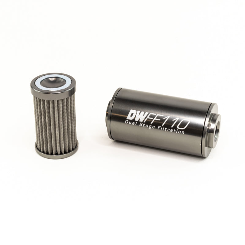 Load image into Gallery viewer, DeatschWerks Stainless Steel 10AN 100 Micron Universal Inline Fuel Filter Housing Kit (110mm)
