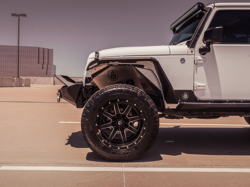 Load image into Gallery viewer, Road Armor 07-18 Jeep Wrangler JK Stealth Front Fender Flare Body Armor w/LED DRL - Tex Blk

