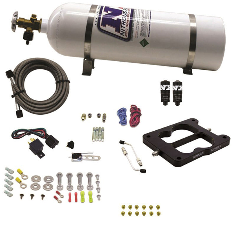 Load image into Gallery viewer, Nitrous Express Q-Jet/Holley Spread Bore Hitman Nitrous Kit (100-150-200HP) w/15lb Bottle
