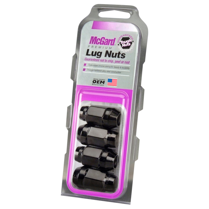 Load image into Gallery viewer, McGard Hex Lug Nut (Cone Seat Bulge Style) M14X1.5 / 22mm Hex / 1.945in. Length (4-Pack) - Black
