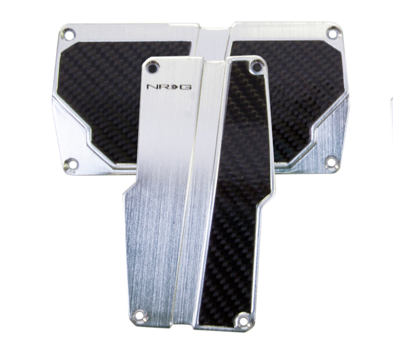 Load image into Gallery viewer, NRG Brushed Aluminum Sport Pedal A/T - Silver w/Black Carbon
