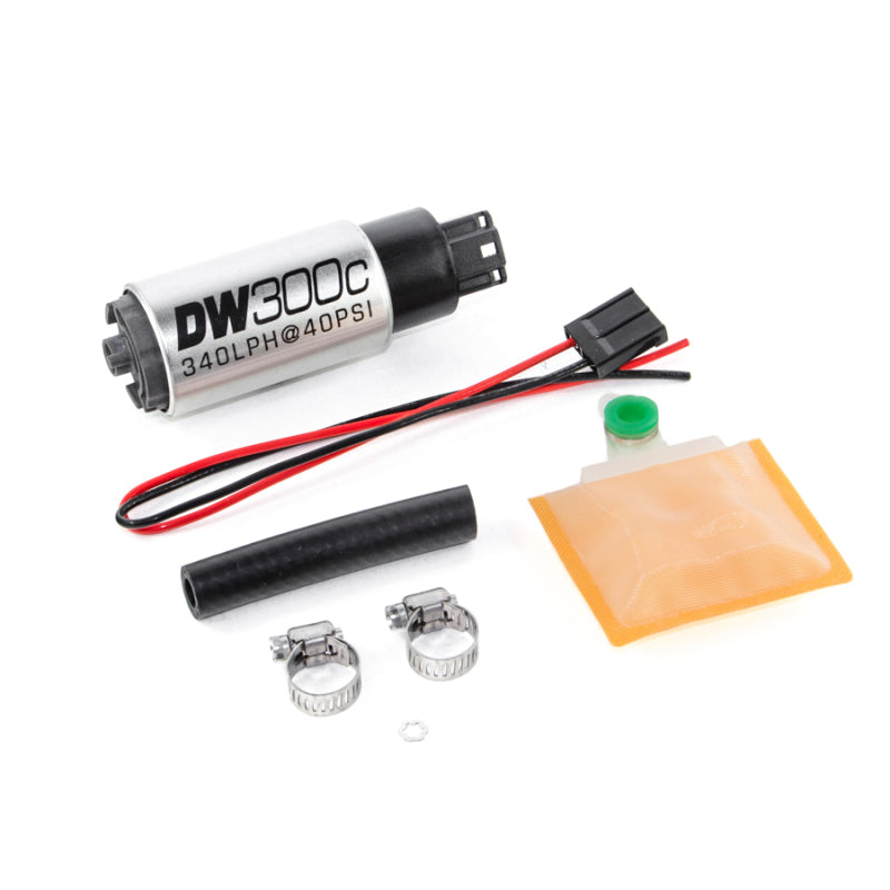 Load image into Gallery viewer, DeatschWerks 340lph DW300C Compact Fuel Pump w/ Universal Install Kit (w/o Mounting Clips)
