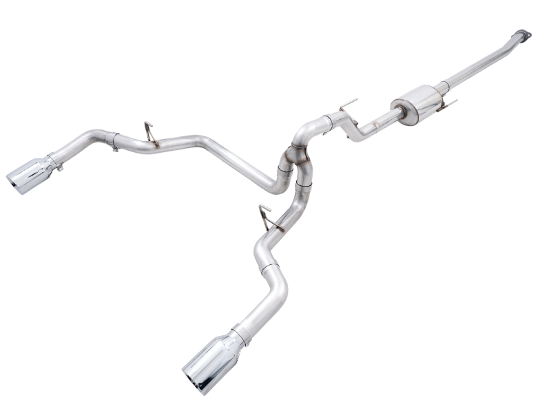 Load image into Gallery viewer, AWE 0FG 21+ Ford F150 Dual Split Rear Exhaust - 5in Chrome Silver Tips
