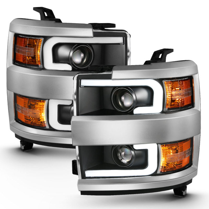 Load image into Gallery viewer, ANZO 2015-2016 Chevrolet Silverado Projector Headlights w/ Plank Style Design Black w/ Amber
