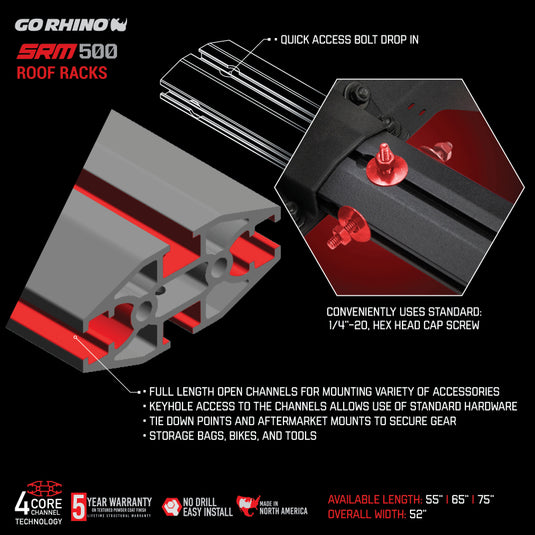 Go Rhino SRM500 Tri-Rail Kit (For 75in. Long Rack) - Tex. Blk (Rails ONLY - Req. Platform)