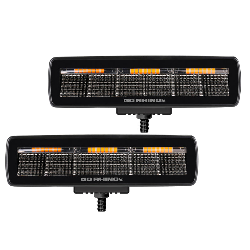 Load image into Gallery viewer, Go Rhino Xplor Blackout Combo Series Sixline LED Flood Lights w/Amber (Surface Mount) - Blk (Pair)
