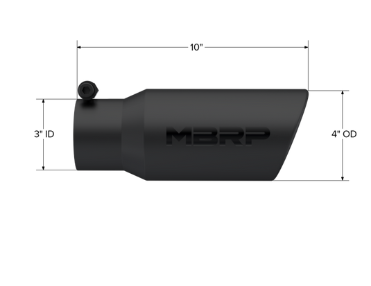 MBRP Universal Tip 4in OD 3in Inlet 10in Length Angled Rolled End Black